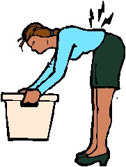 A teacher grasping a garbage bin